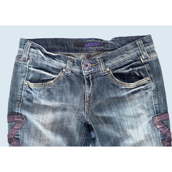 Vintage Y2K MISS SIXTY Low Rise Embroidered Distressed Jeans Size 27 - Picture 4 of 8